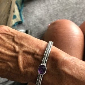 Judith Ripka sterling silver hinged amethyst bracelet